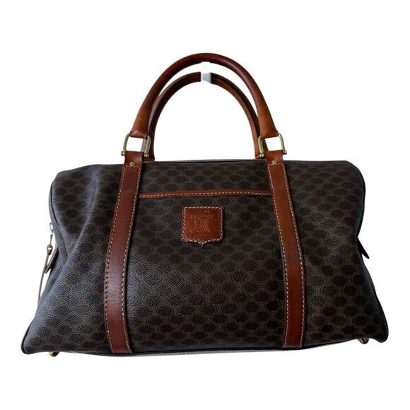 Celine Macadam Boston Bag Vintage Brown 2 Handle Classic Monogram Purse Handbag - Picture 5 of 16